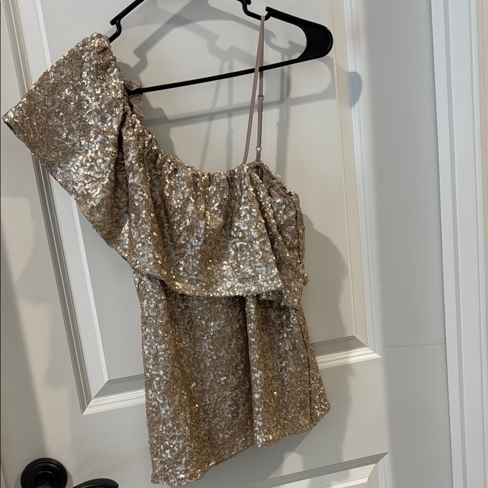 NWT Gold Sequin One-Shoulder Blouse Small